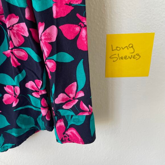 Talbots Size S/P Black Pink Green Floral blouse - Picture 5 of 9
